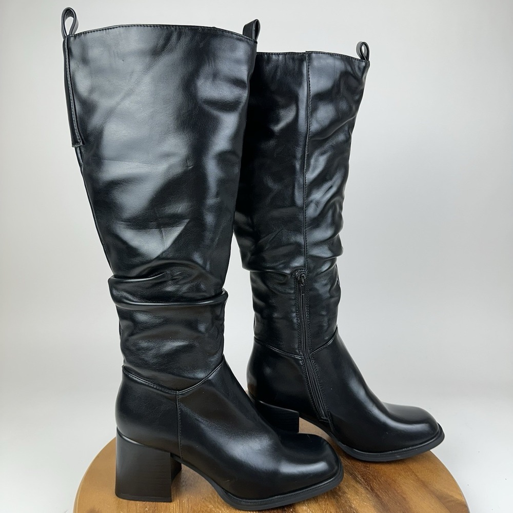 New NWOB Womens Olivia Miller Solar Black Faux Leather Slouch Boots Size 10 M